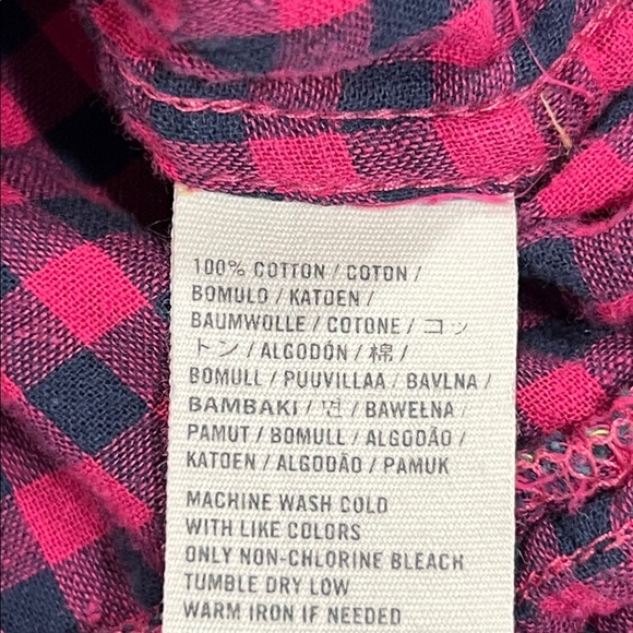 Hollister Mixed Plaid Flannel Top L Teal Pink Tartan Checkered‎ Drawstring Waist - Picture 10 of 10